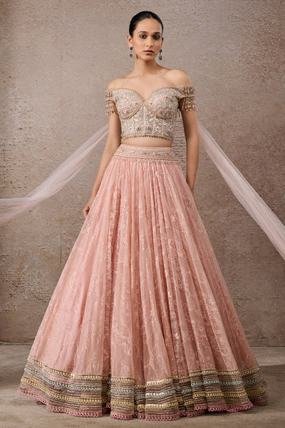 Tarun Tahiliani Floral Textile Lehenga Set Blush Indian designer wear online shopping melange singapore