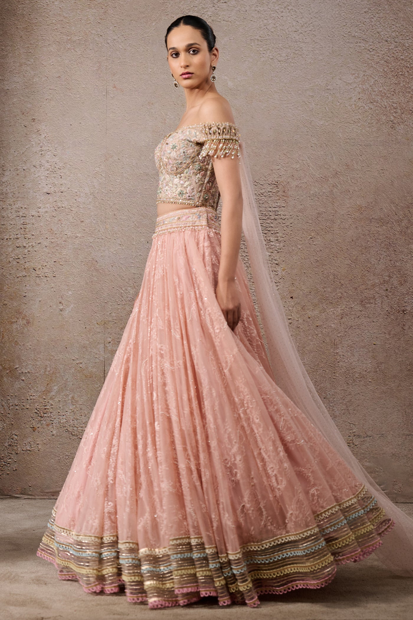 Tarun Tahiliani Floral Textile Lehenga Set Blush Indian designer wear online shopping melange singapore