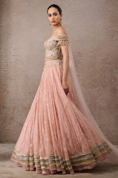Tarun Tahiliani Floral Textile Lehenga Set Blush Indian designer wear online shopping melange singapore