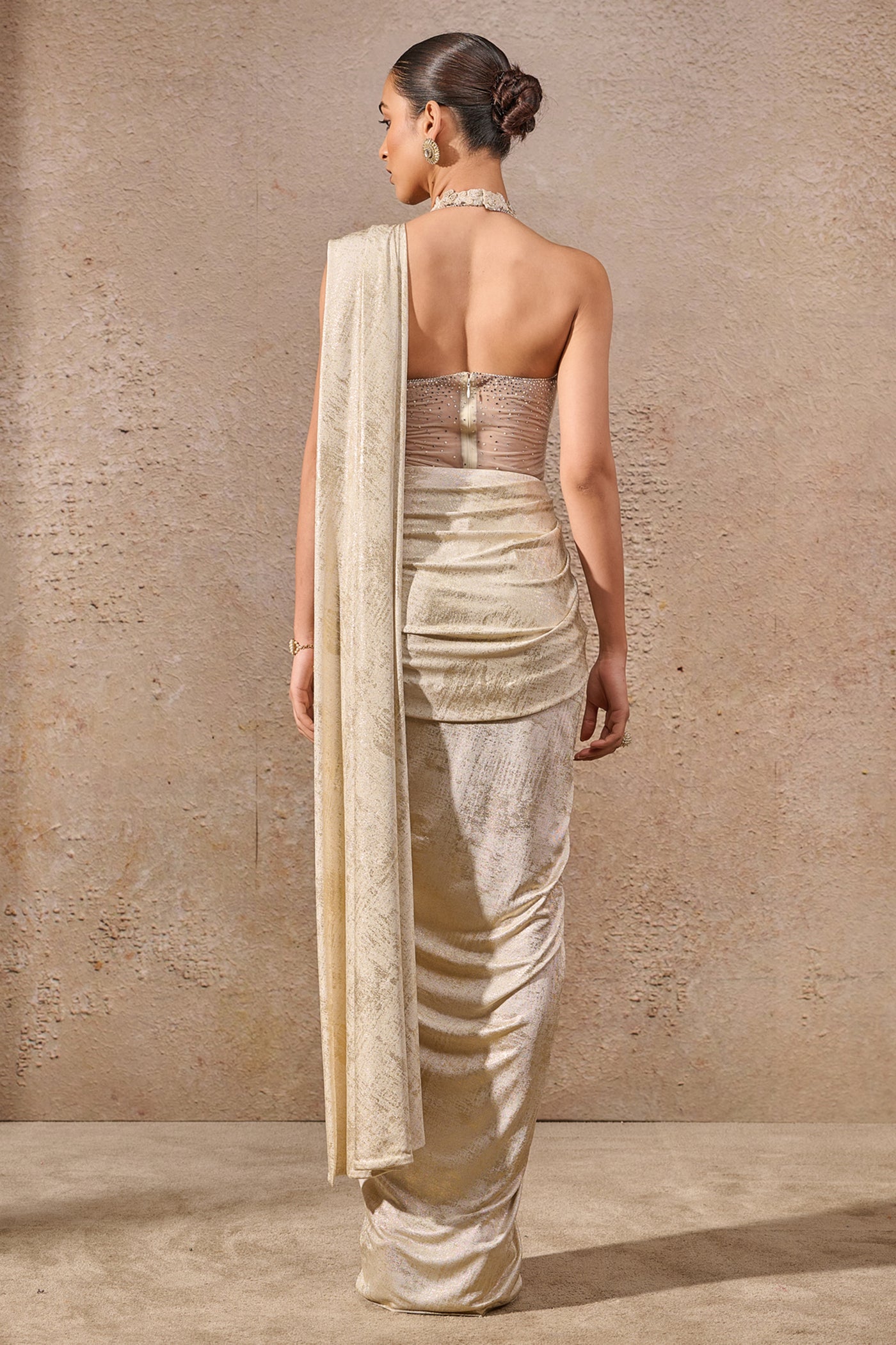 Tarun Tahiliani Foil Jersey Concept Saree indian designer wear online shopping melange singapore