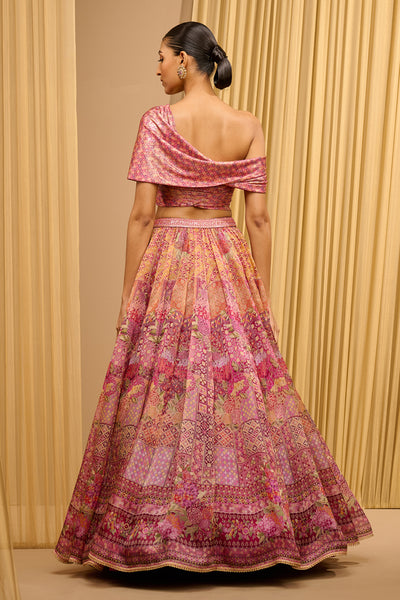 Tarun Tahiliani Foil Jersey Printed Lehenga With Draped Blouse indian designer wear online shopping melange singapore