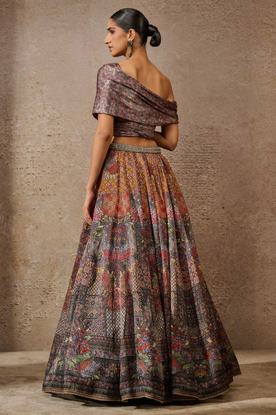 Tarun Tahiliani Foil Jersey Printed Lehenga With Draped Blouse indian designer wear online shopping melange singapore