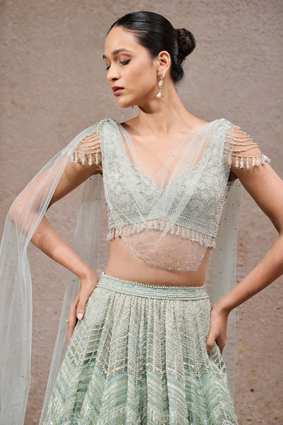 Tarun Tahiliani Geometric Embroidered Lehenga With Drape  indian designer wear online shopping melange singapore 