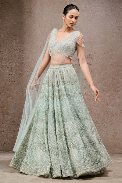 Tarun Tahiliani Geometric Embroidered Lehenga With Drape  indian designer wear online shopping melange singapore 
