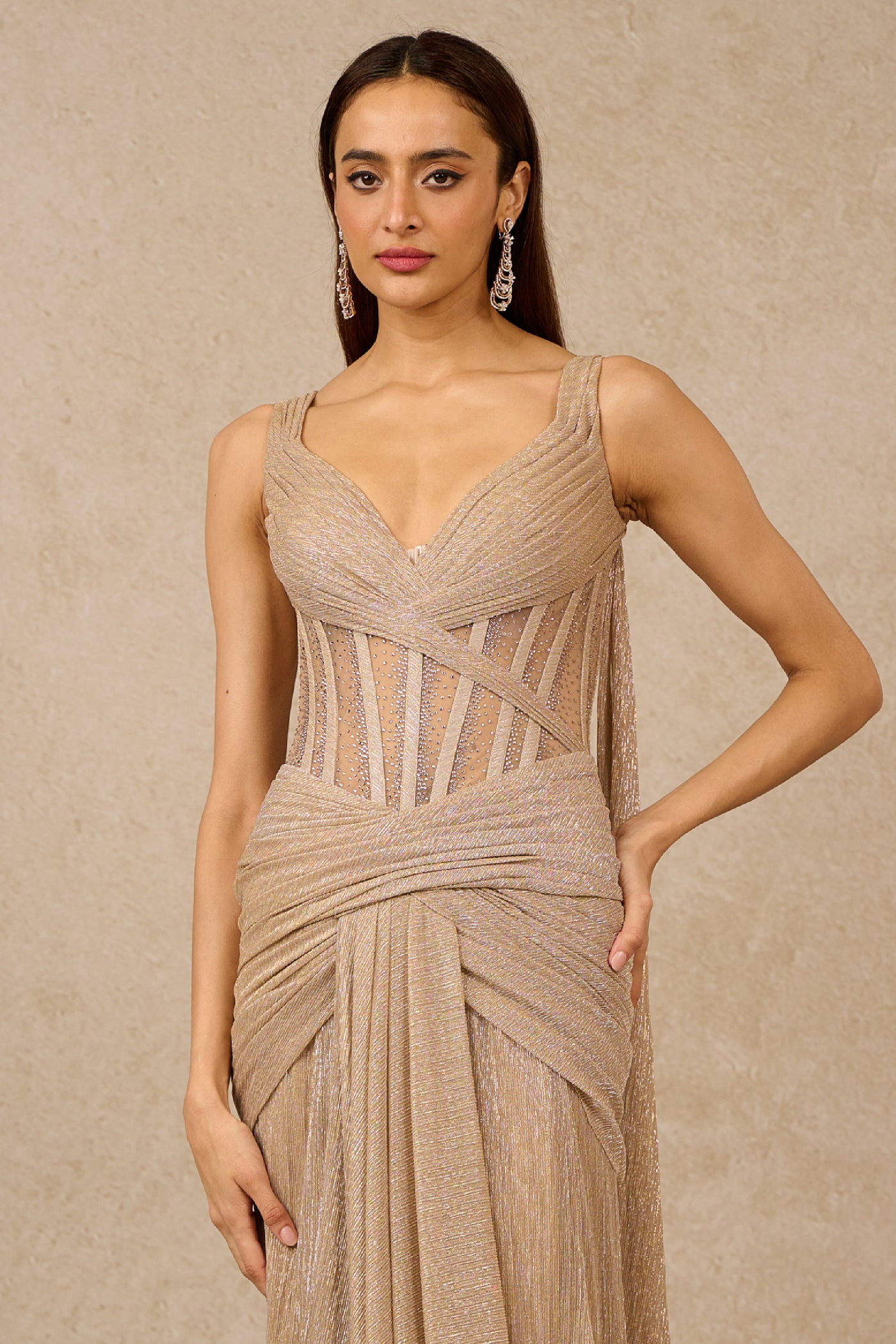 Tarun Tahiliani Gown Champagne Indian designer wear online shopping melange singapore