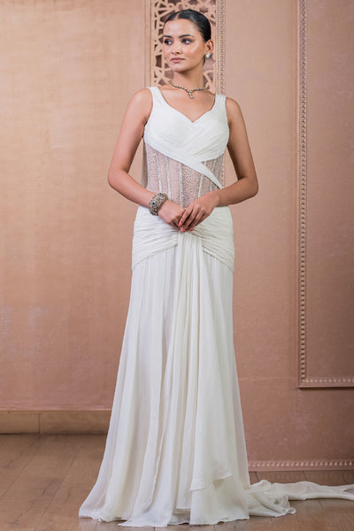 Tarun Tahiliani Gown Ivory indian designer wear online shopping melange singapore
