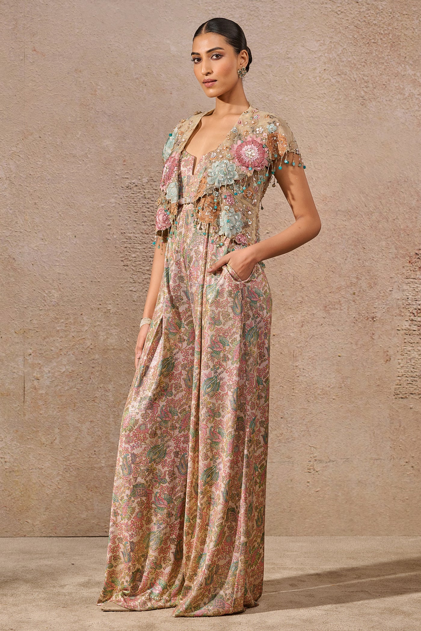 Tarun Tahiliani Hand-Embroidered Floral Jacket And Jumpsuit Set indian designer wear online shopping melange singapore