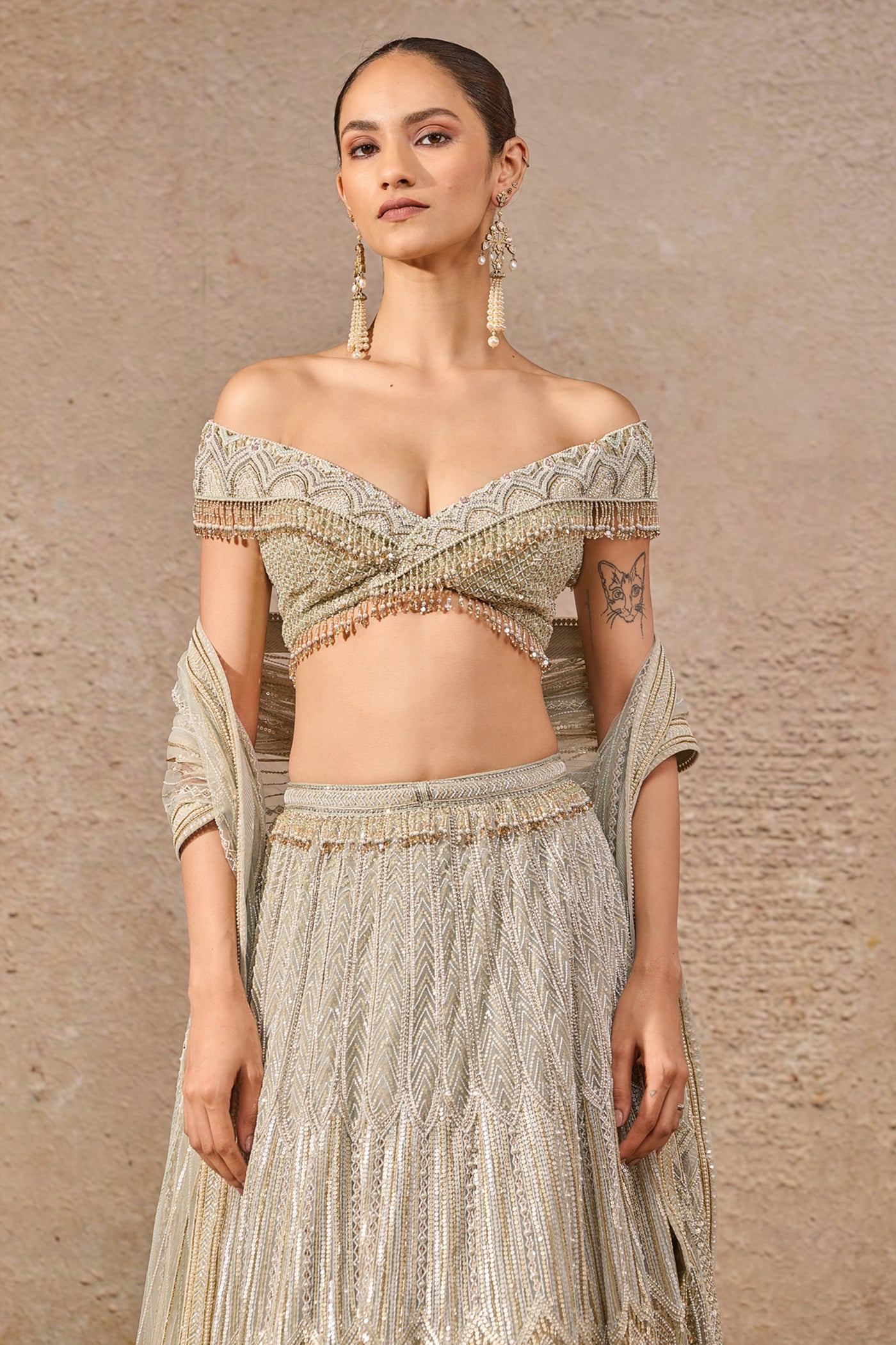 Tarun Tahiliani Hand-Embroidered Resham And Sequin Lehenga indian designer wear online shopping melange singapore