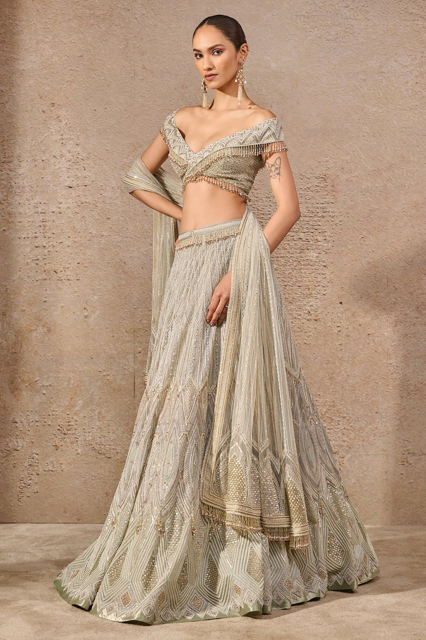 Tarun Tahiliani Hand-Embroidered Resham And Sequin Lehenga indian designer wear online shopping melange singapore