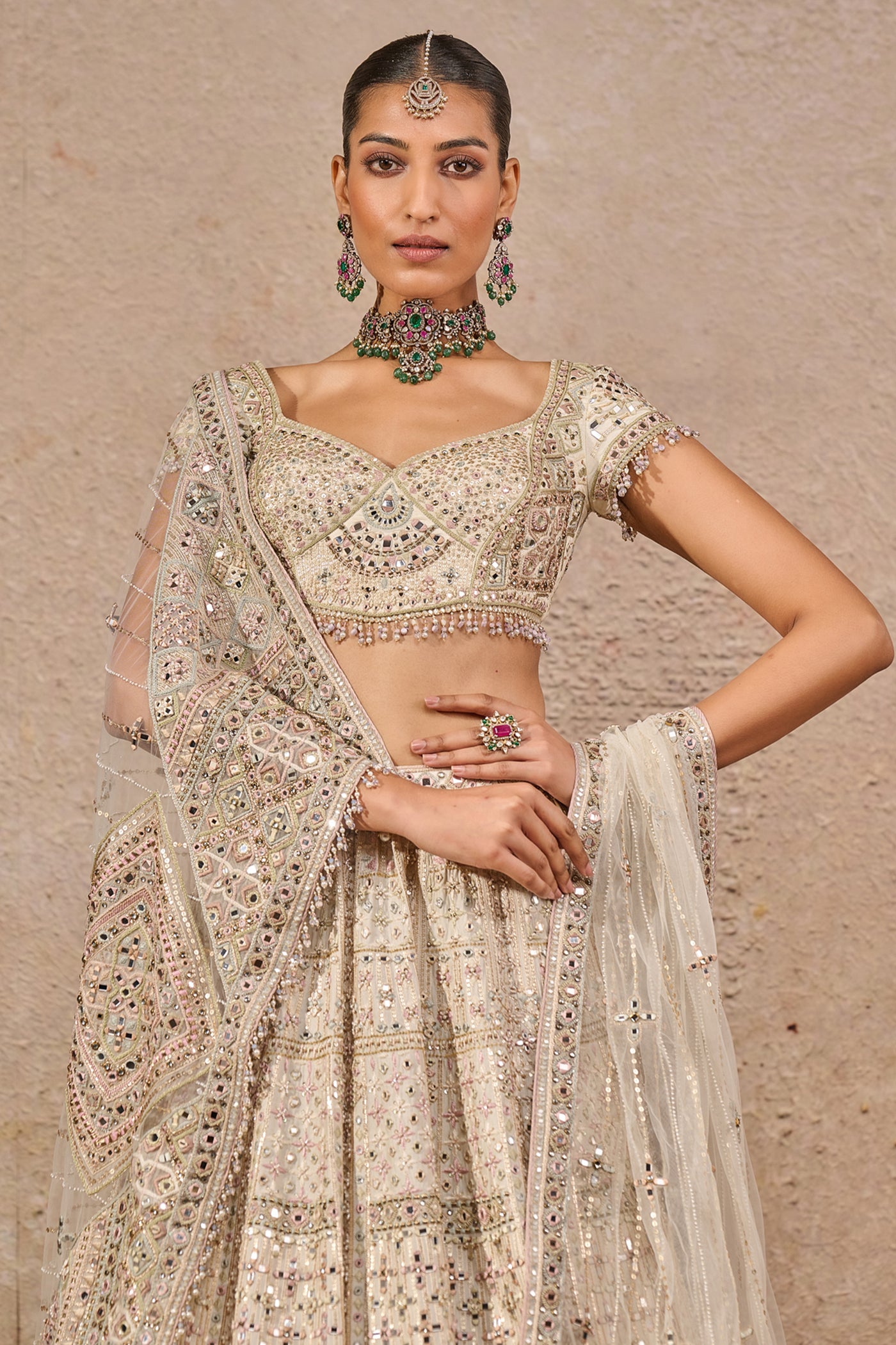 Tarun Tahiliani Hand-embroidered Mirror Work Lehenga indian designer wear online shopping melange singapore