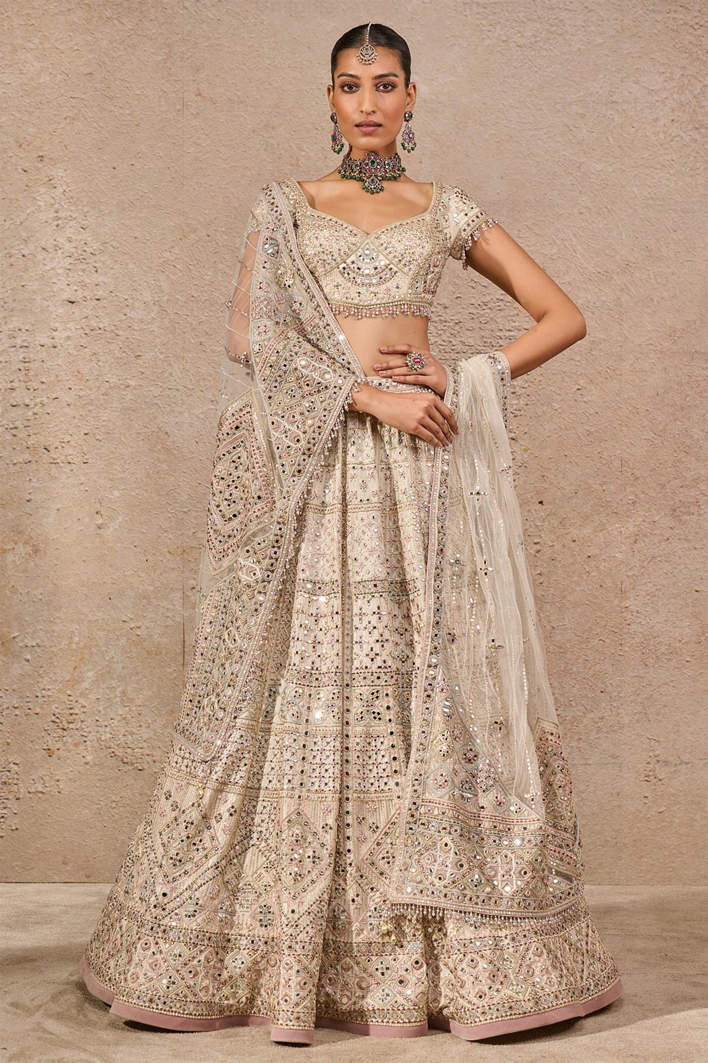 Tarun Tahiliani Hand-embroidered Mirror Work Lehenga indian designer wear online shopping melange singapore