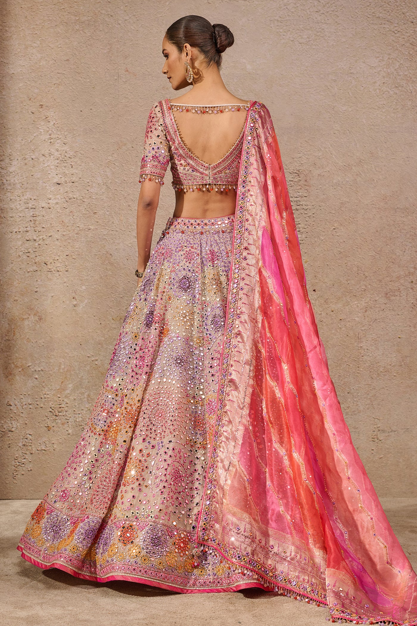 Tarun Tahiliani Hand-embroidered Mirror Work Lehenga Multi indian designer wear online shopping melange singapore