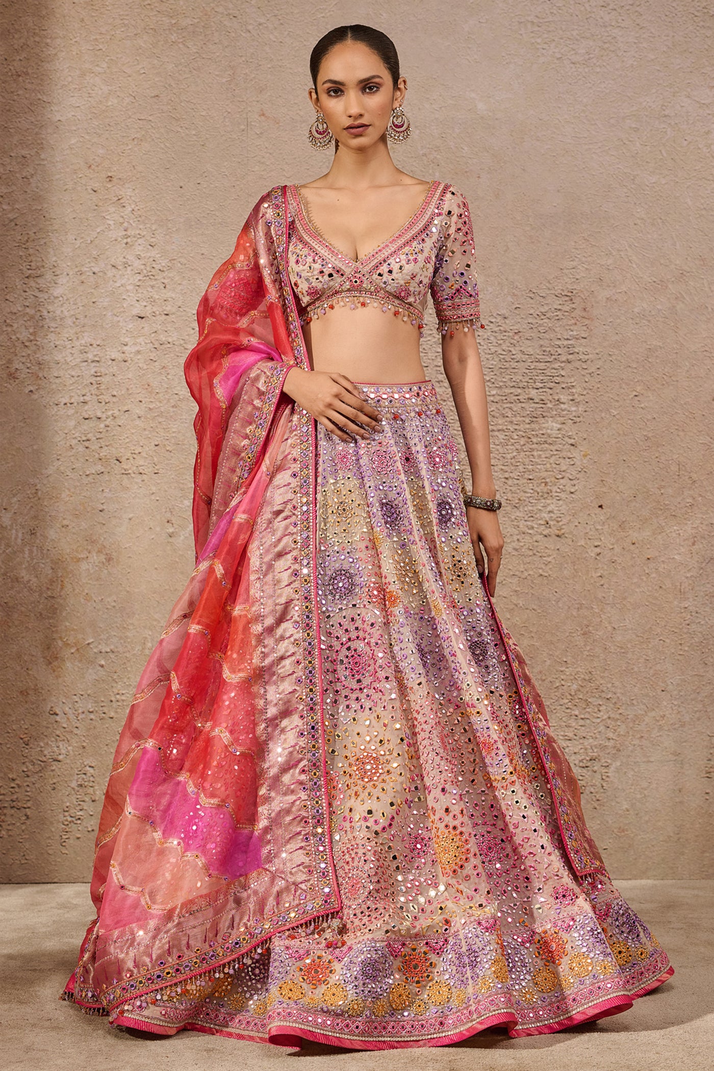 Tarun Tahiliani Hand-embroidered Mirror Work Lehenga Multi indian designer wear online shopping melange singapore