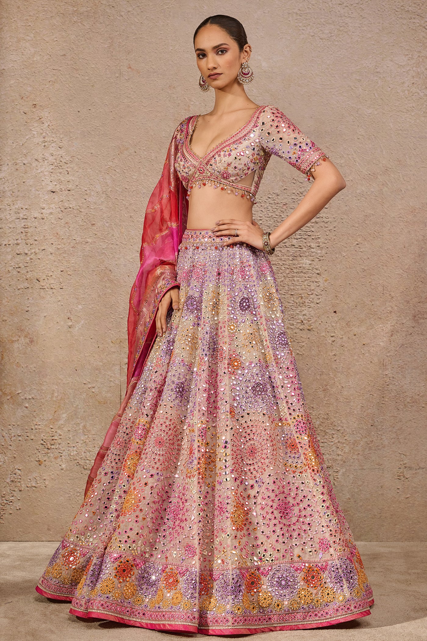 Tarun Tahiliani Hand-embroidered Mirror Work Lehenga Multi indian designer wear online shopping melange singapore