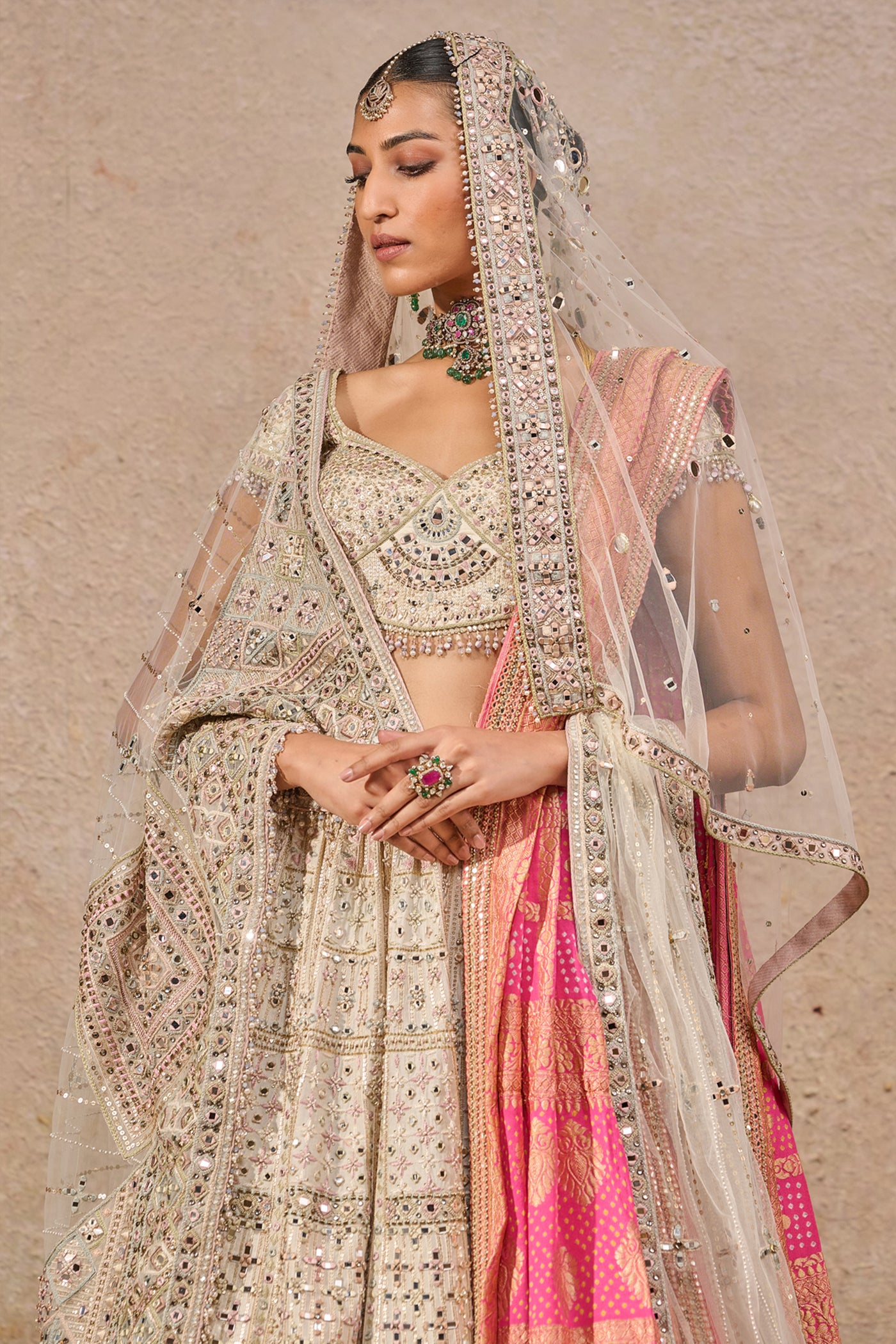 Tarun Tahiliani Hand-embroidered Mirror Work Lehenga Set indian designer wear online shopping melange singapore