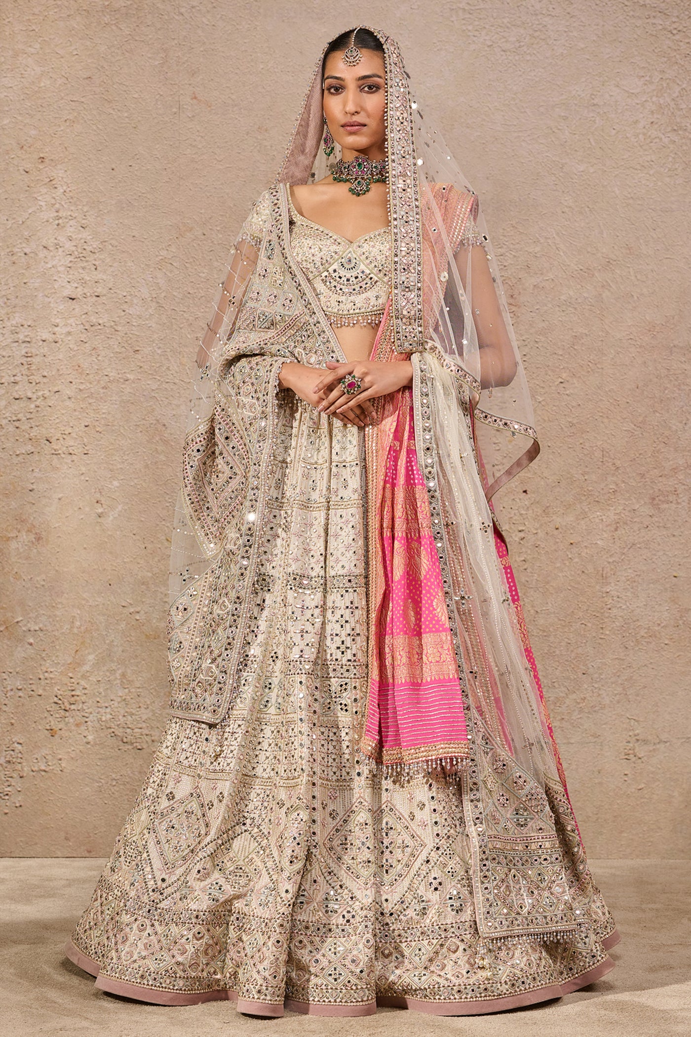 Tarun Tahiliani Hand-embroidered Mirror Work Lehenga Set indian designer wear online shopping melange singapore