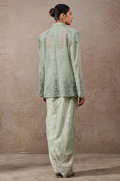 Tarun Tahiliani Hand Embroidered Sheer Jacket Co-ord Set Indian designer wear online shopping melange singapore