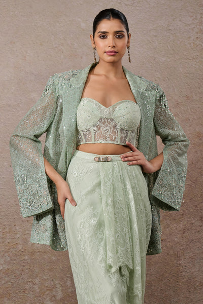 Tarun Tahiliani Hand Embroidered Sheer Jacket Co-ord Set Indian designer wear online shopping melange singapore