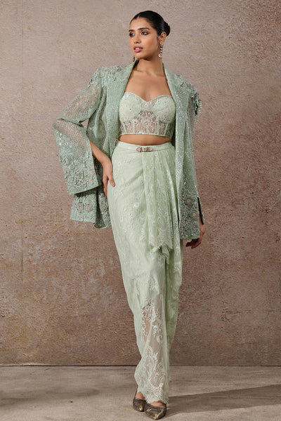 Tarun Tahiliani Hand Embroidered Sheer Jacket Co-ord Set Indian designer wear online shopping melange singapore