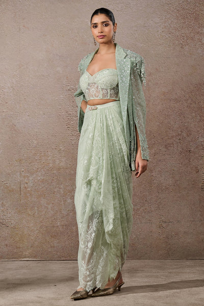 Tarun Tahiliani Hand Embroidered Sheer Jacket Co-ord Set Indian designer wear online shopping melange singapore