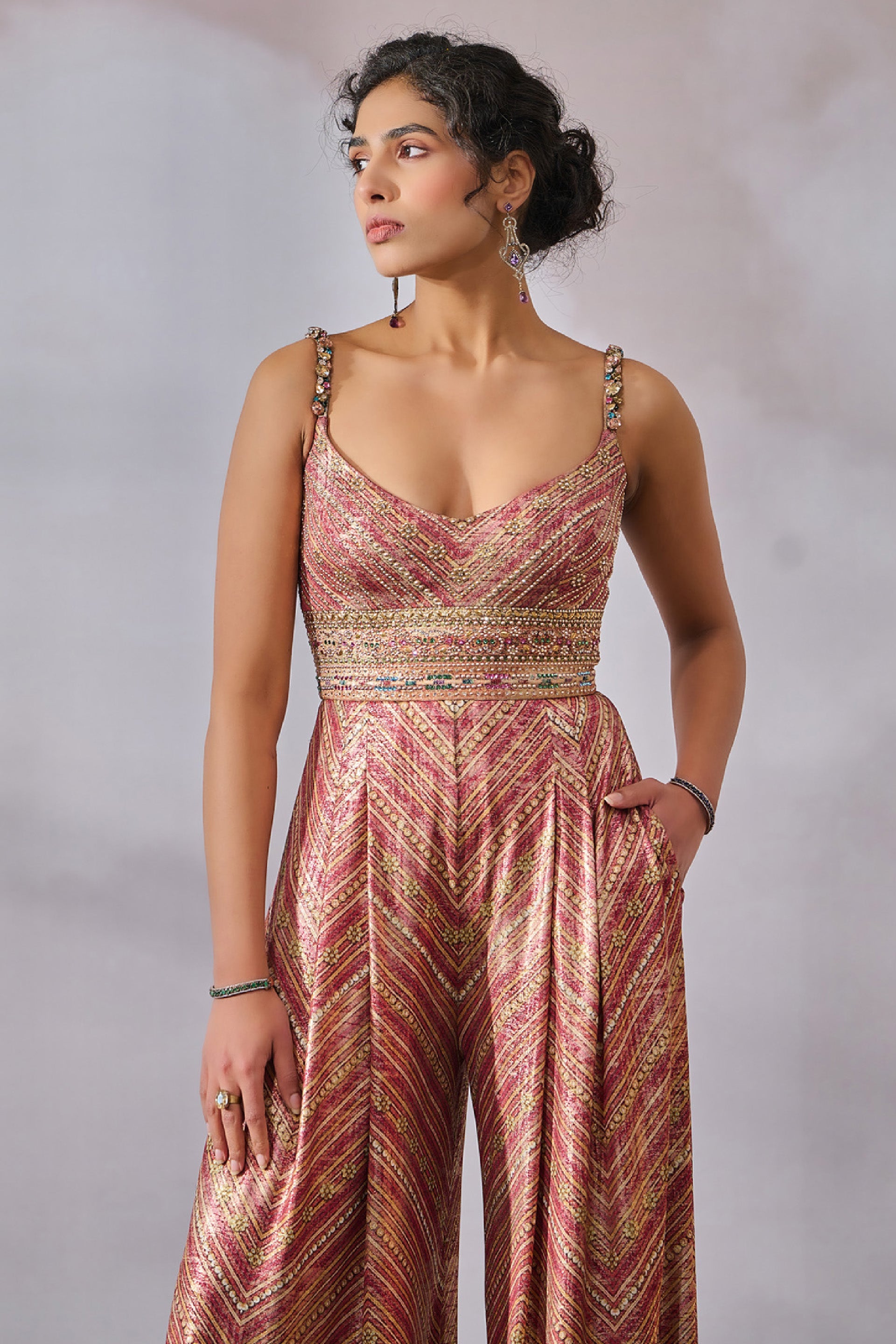 Tarun Tahiliani Jumpsuit Brick Red indian designer wear online shopping melange singapore