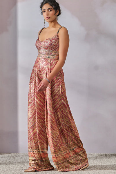 Tarun Tahiliani Jumpsuit Brick Red indian designer wear online shopping melange singapore