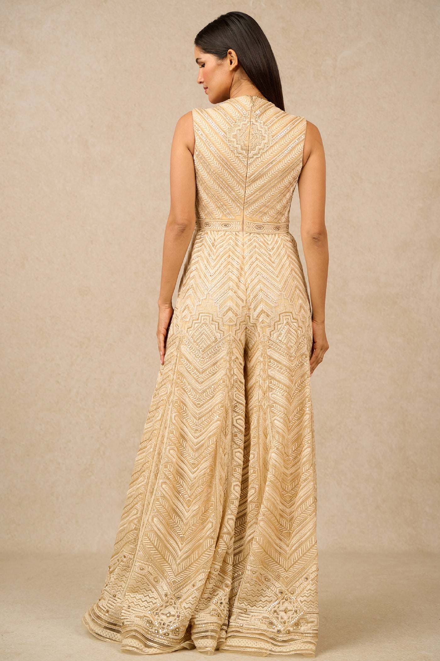 Tarun Tahiliani Jumpsuit Ivory Gold indian designer wear online shopping melange singapore