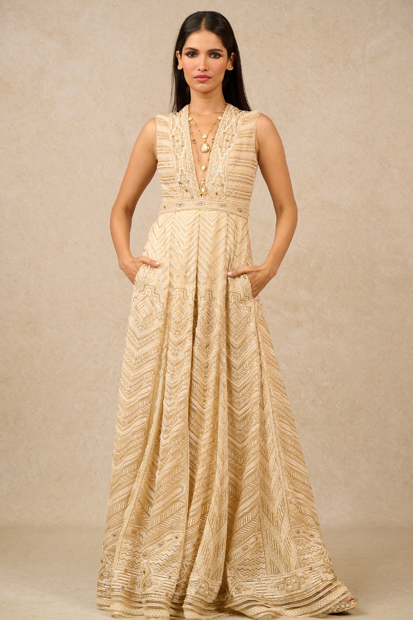Tarun Tahiliani Jumpsuit Ivory Gold indian designer wear online shopping melange singapore