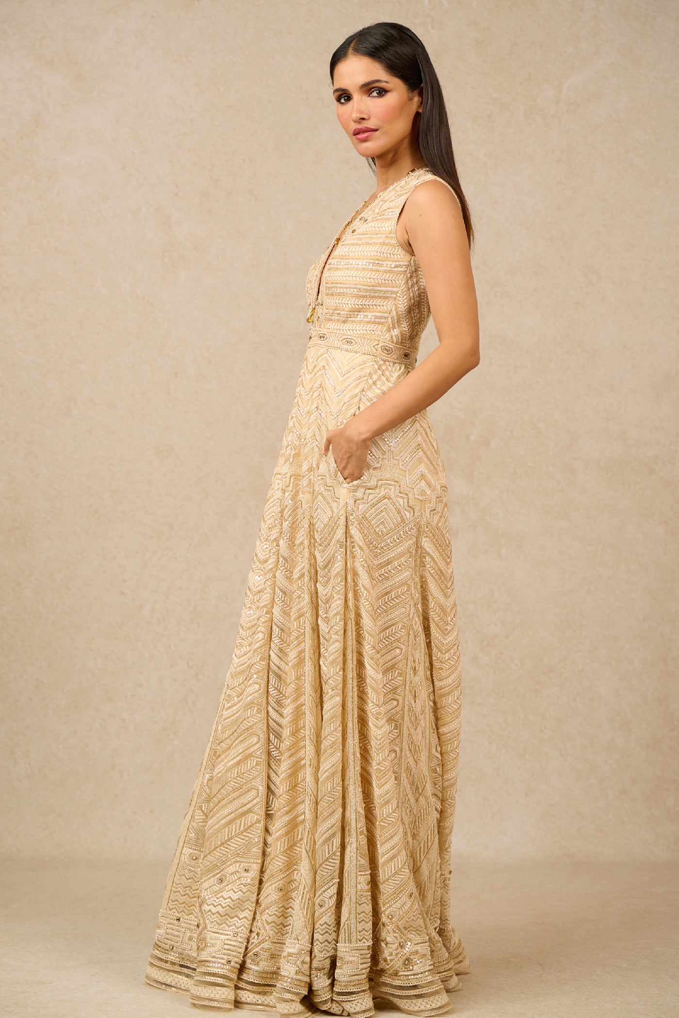 Tarun Tahiliani Jumpsuit Ivory Gold indian designer wear online shopping melange singapore