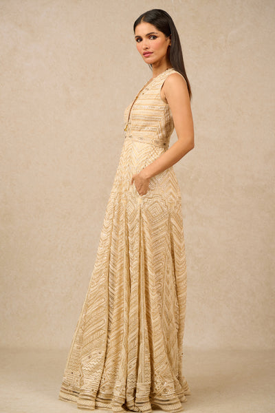 Tarun Tahiliani Jumpsuit Ivory Gold indian designer wear online shopping melange singapore