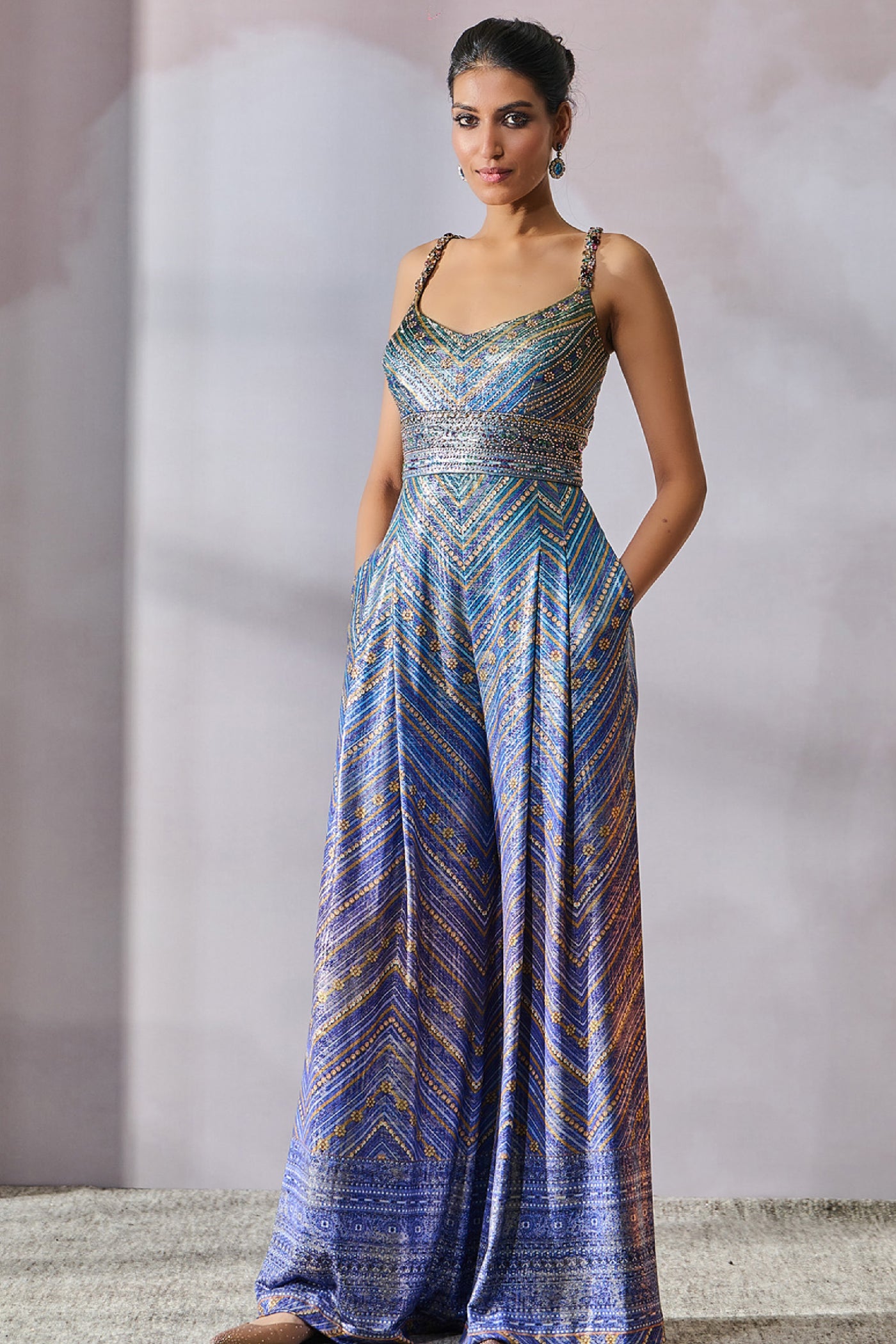 Tarun Tahiliani Jumpsuit Peacock indian designer wear online shopping melange singapore