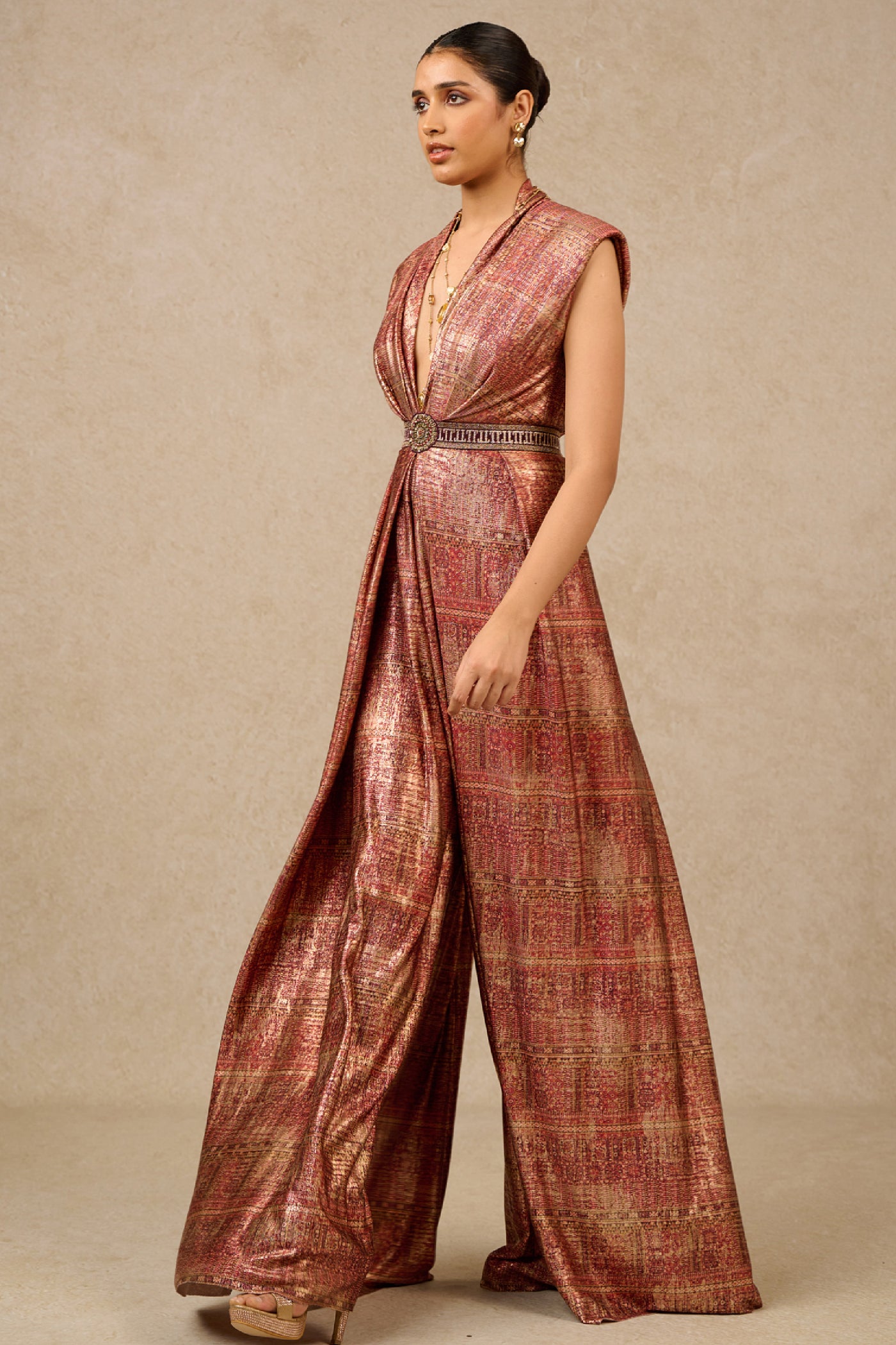 Tarun Tahiliani Jumpsuit Wine indian designer wear online shopping melange singapore