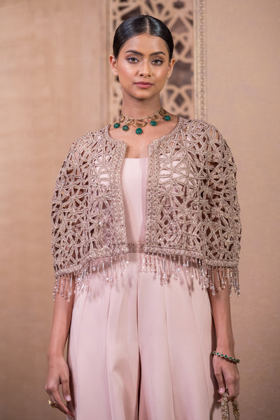 Tarun Tahiliani Jumpsuit And Cape Old Rose indian designer wear online shopping melange singapore