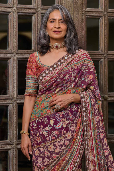 Tarun Tahiliani Kashida Embroidered Saree indian designer wear online shopping melange singapore