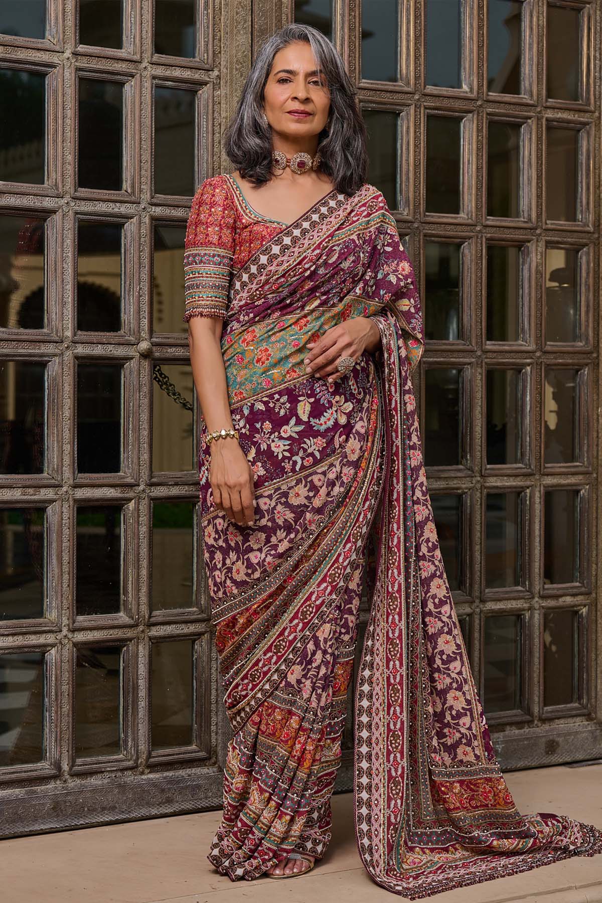 Tarun Tahiliani Kashida Embroidered Saree indian designer wear online shopping melange singapore