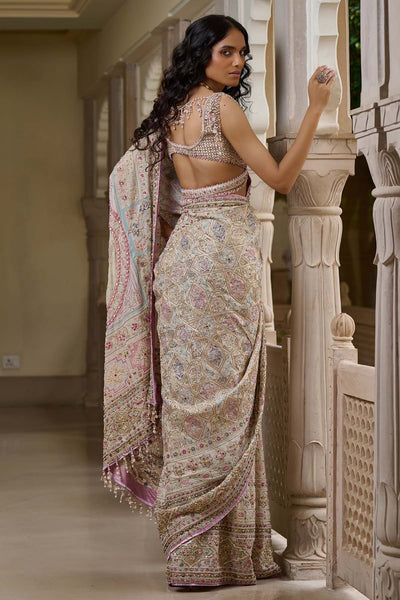 Tarun Tahiliani Kashida Embroidered Saree Multi indian designer wear online shopping melange singapore 