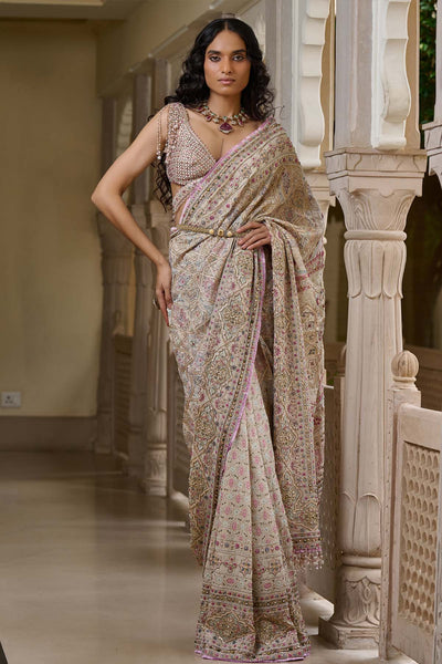 Tarun Tahiliani Kashida Embroidered Saree Multi indian designer wear online shopping melange singapore 