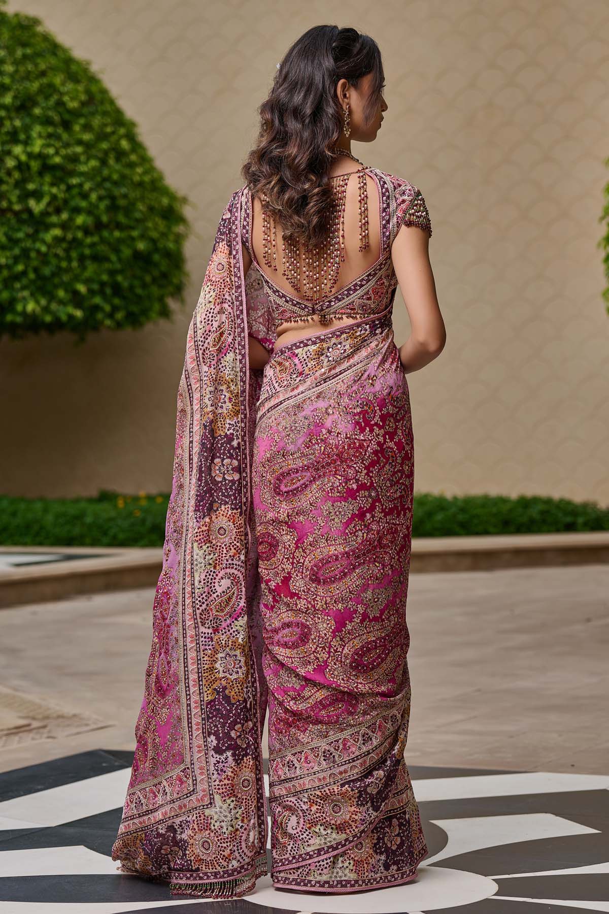 Tarun Tahiliani Kashida Embroidered Saree Shades Of Purple indian designer wear online shopping melange singapore
