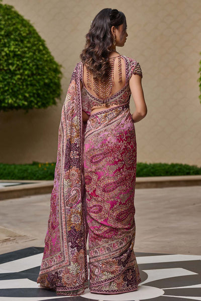 Tarun Tahiliani Kashida Embroidered Saree Shades Of Purple indian designer wear online shopping melange singapore