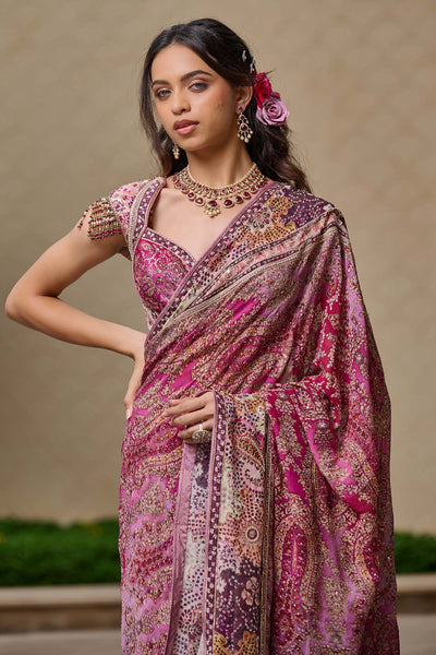 Tarun Tahiliani Kashida Embroidered Saree Shades Of Purple indian designer wear online shopping melange singapore