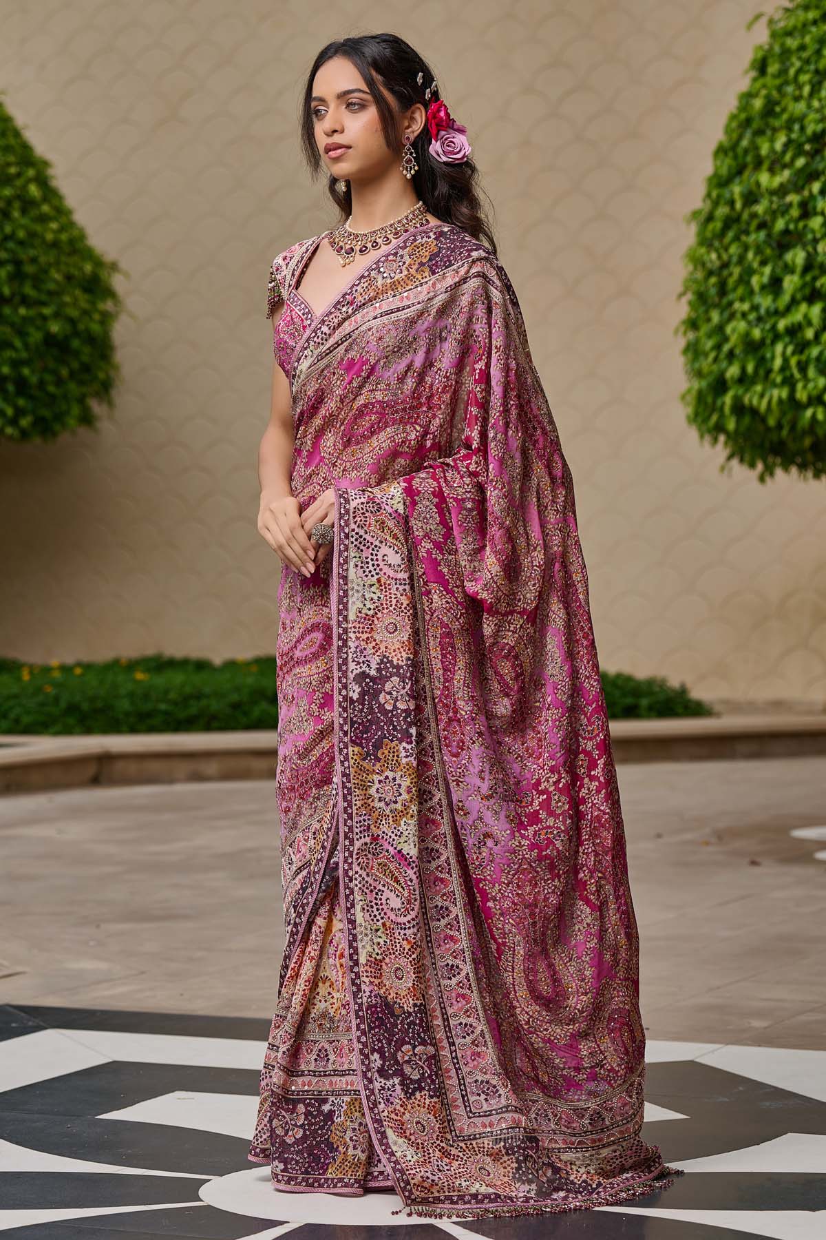 Tarun Tahiliani Kashida Embroidered Saree Shades Of Purple indian designer wear online shopping melange singapore