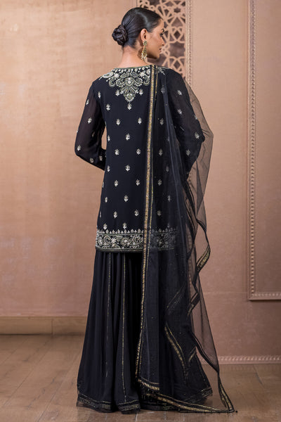 Tarun Tahiliani Kurti With Sharara and Dupatta Black indian designer wear online shopping melange singapore