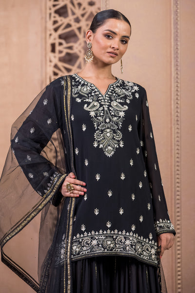 Tarun Tahiliani Kurti With Sharara and Dupatta Black indian designer wear online shopping melange singapore