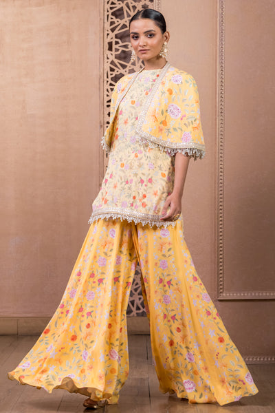 Tarun Tahiliani Kurti With Sharara And Cape Mango indian designer wear online shopping melange singapore