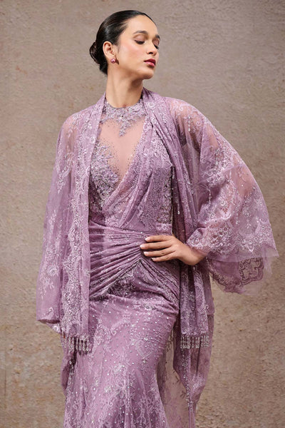 Tarun Tahiliani Lace Concept Saree with Cape indian designer wear online shopping melange singapore 