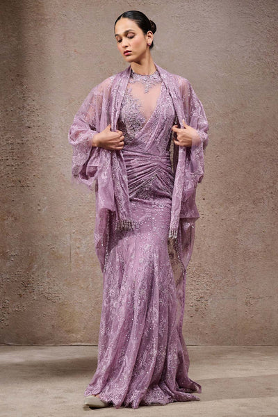 Tarun Tahiliani Lace Concept Saree with Cape indian designer wear online shopping melange singapore 