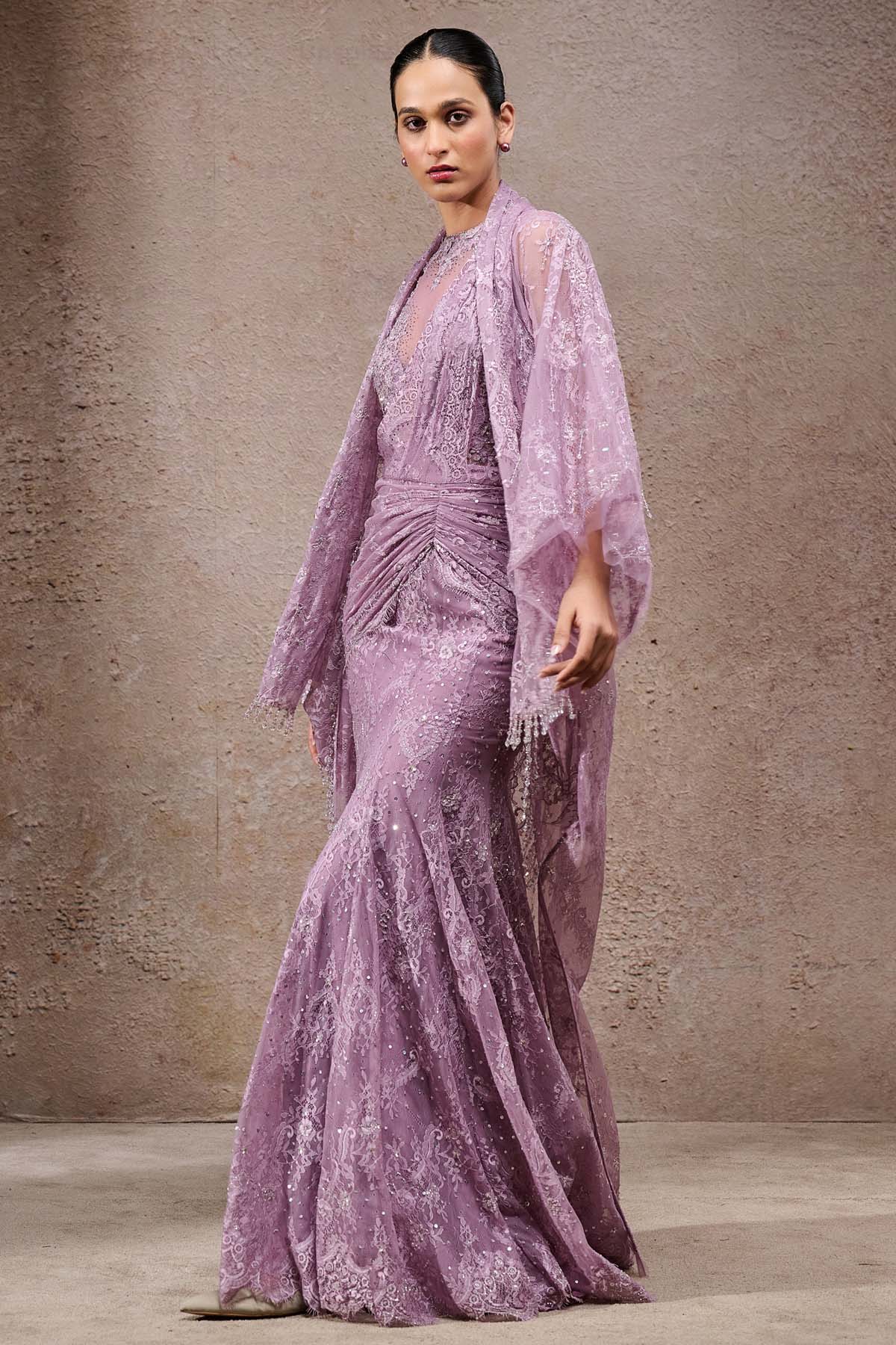 Tarun Tahiliani Lace Concept Saree with Cape indian designer wear online shopping melange singapore 