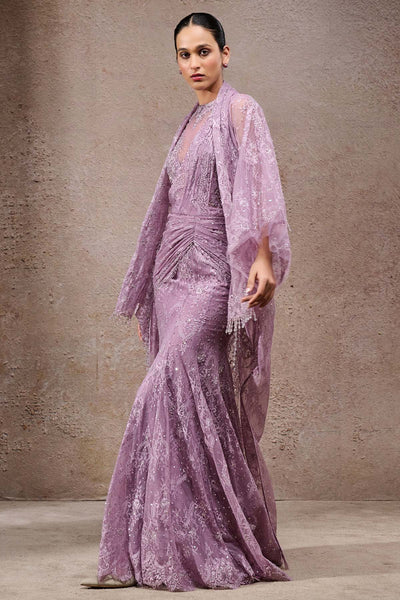 Tarun Tahiliani Lace Concept Saree with Cape indian designer wear online shopping melange singapore 