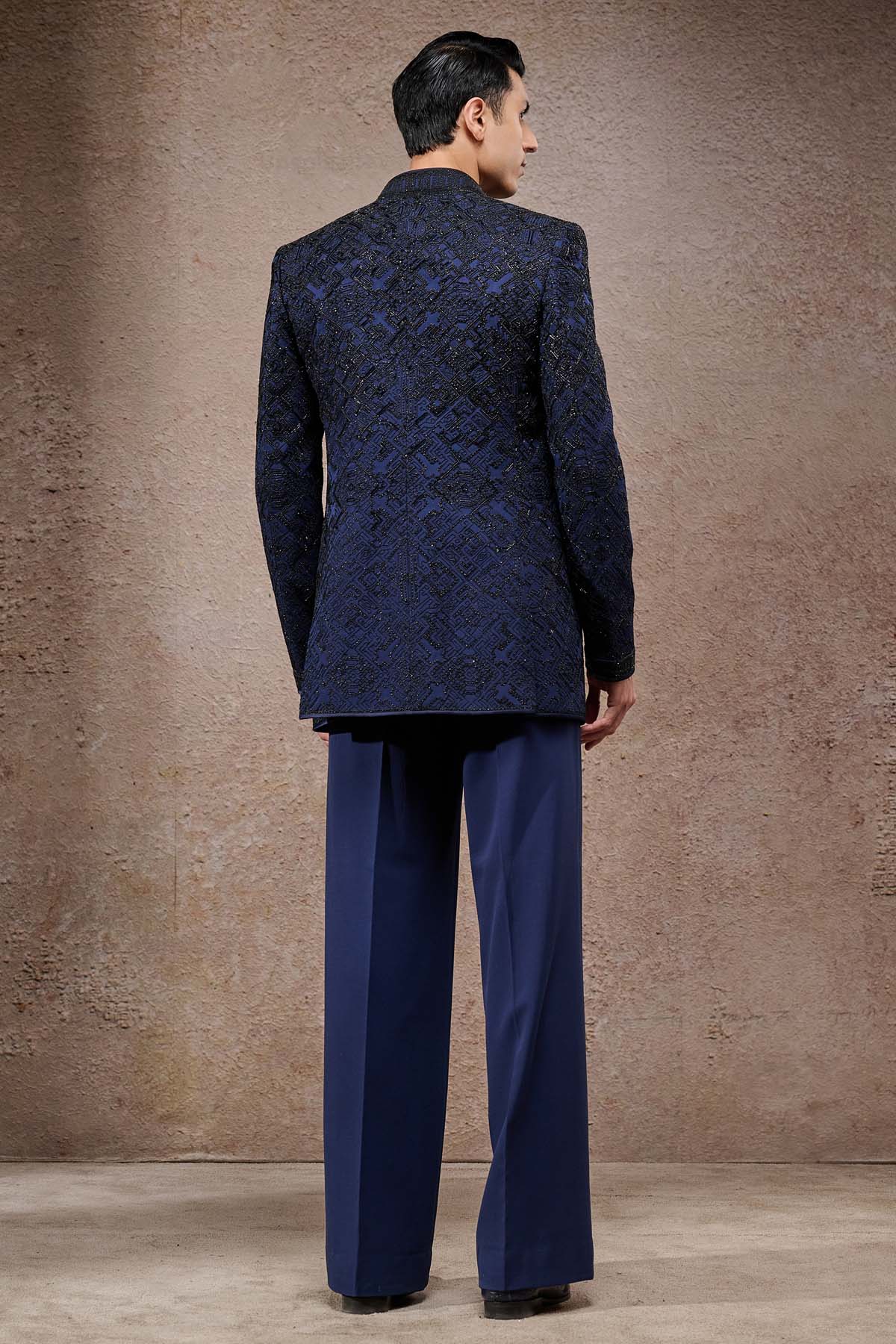 Tarun Tahiliani Menswear Abstract Embroidered Tonal Bandhgala Set indian designer wear online shopping melange singapore 
