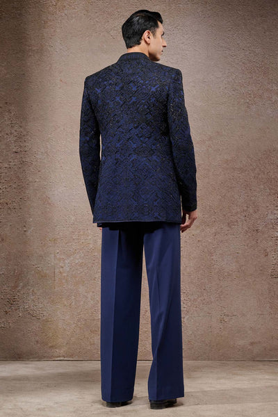 Tarun Tahiliani Menswear Abstract Embroidered Tonal Bandhgala Set indian designer wear online shopping melange singapore 
